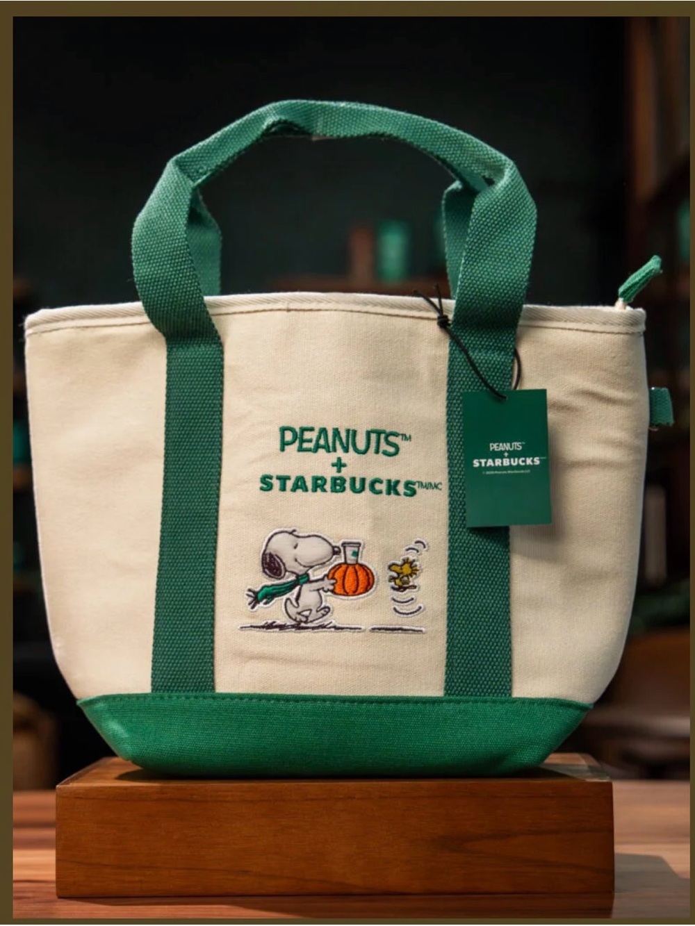 Starbucks x Peanuts Cream & Green Canvas Mini Tote